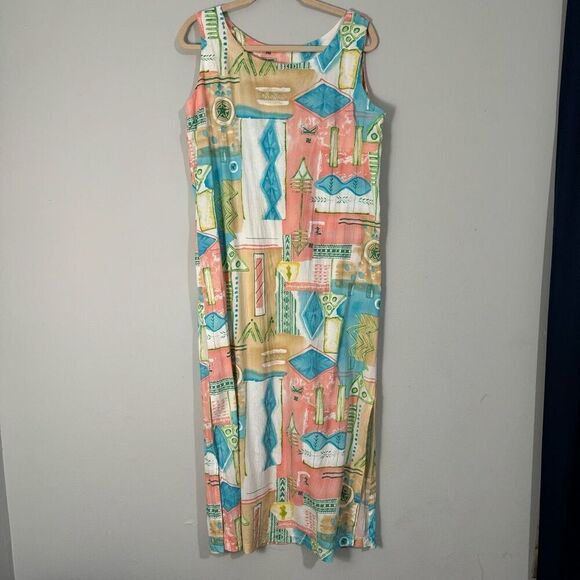 Vintage Sea Suns 90s Printed Tank Dress & Button Down Set M - Picture 2 of 9
